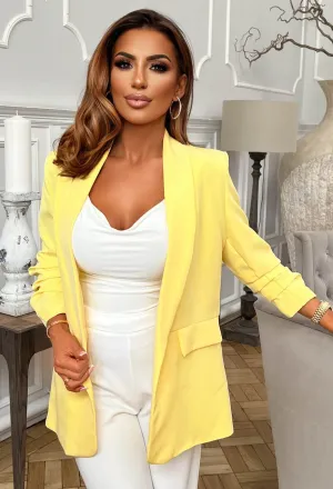 Always Iconic Lemon Shawl Ruched Sleeve Blazer