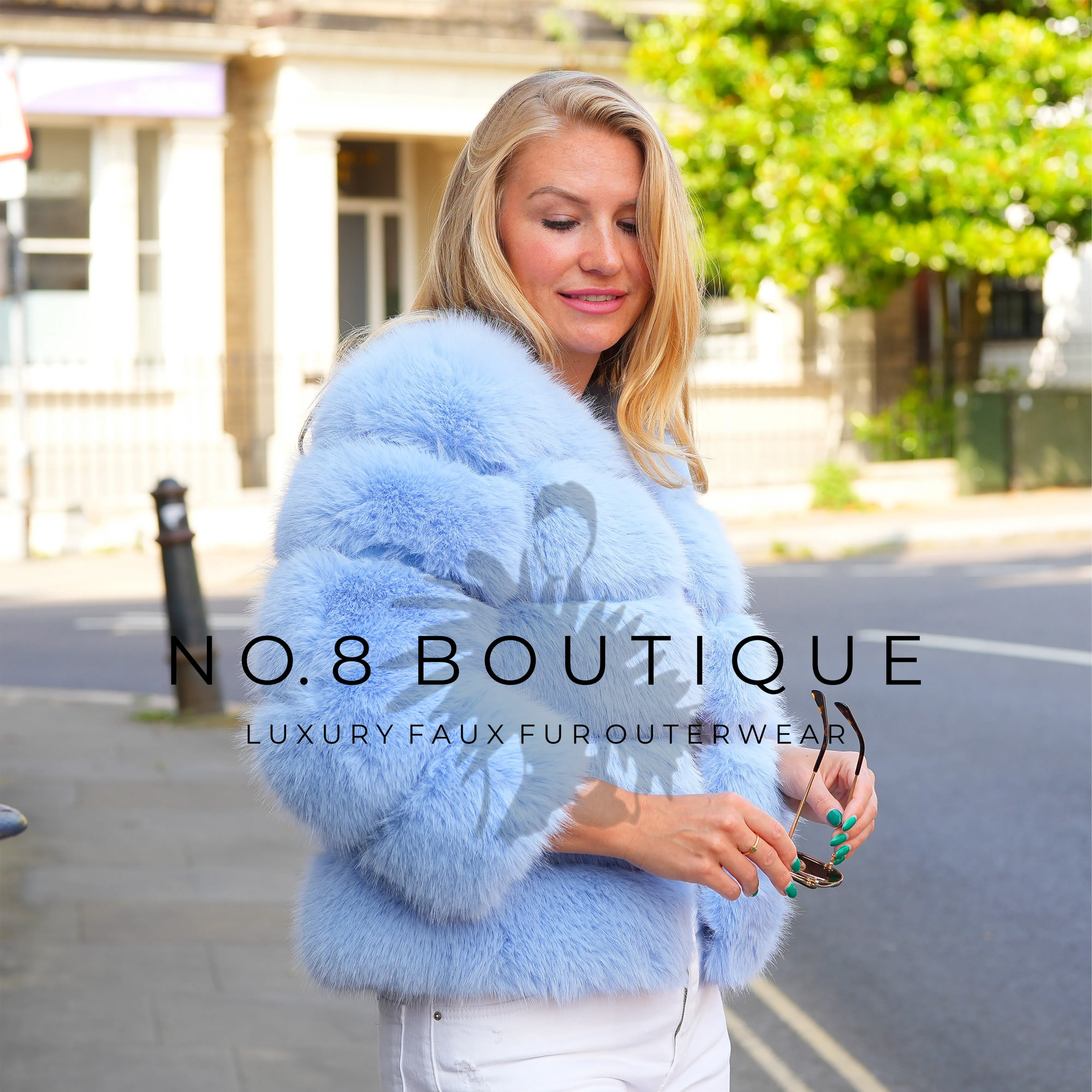 Baby Blue Faux Fur Classic 5 Row Jacket