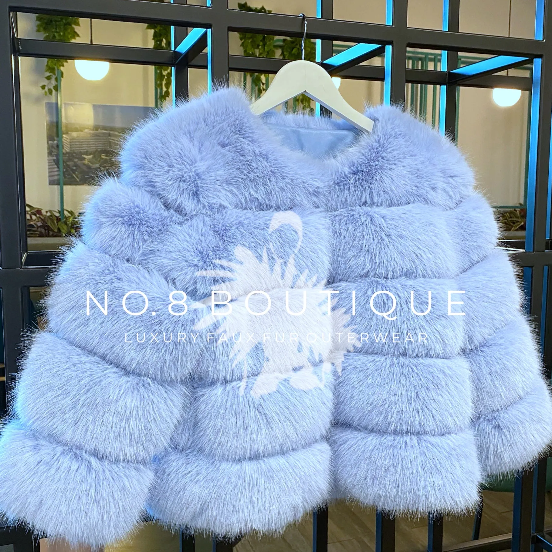 Baby Blue Faux Fur Classic 5 Row Jacket