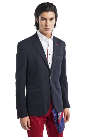 BEEHIVE SINGLE BUTTON FITTED JACKET - NAVY