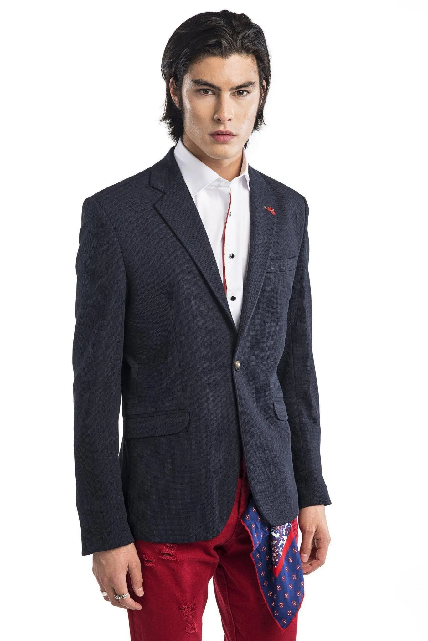 BEEHIVE SINGLE BUTTON FITTED JACKET - NAVY