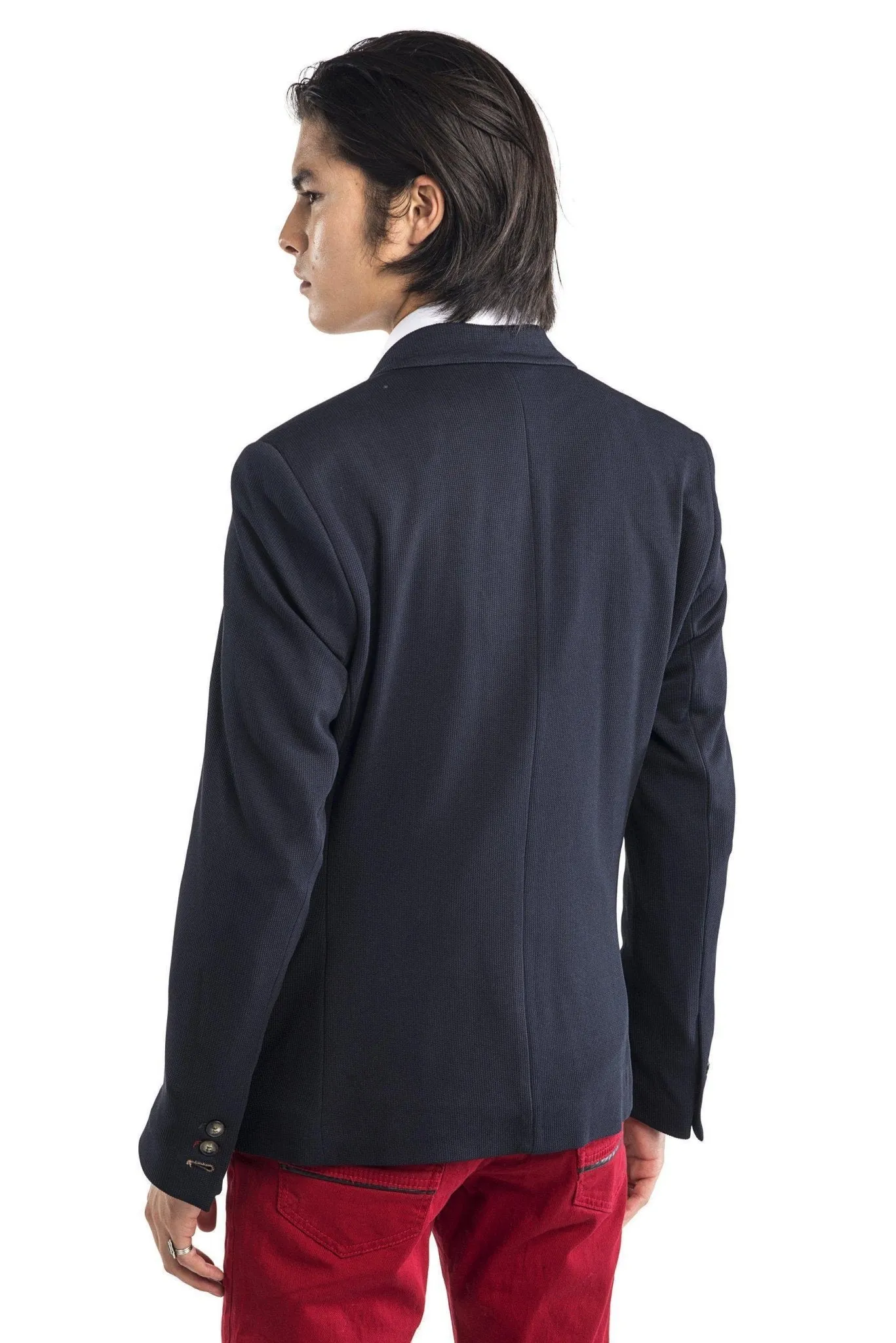 BEEHIVE SINGLE BUTTON FITTED JACKET - NAVY