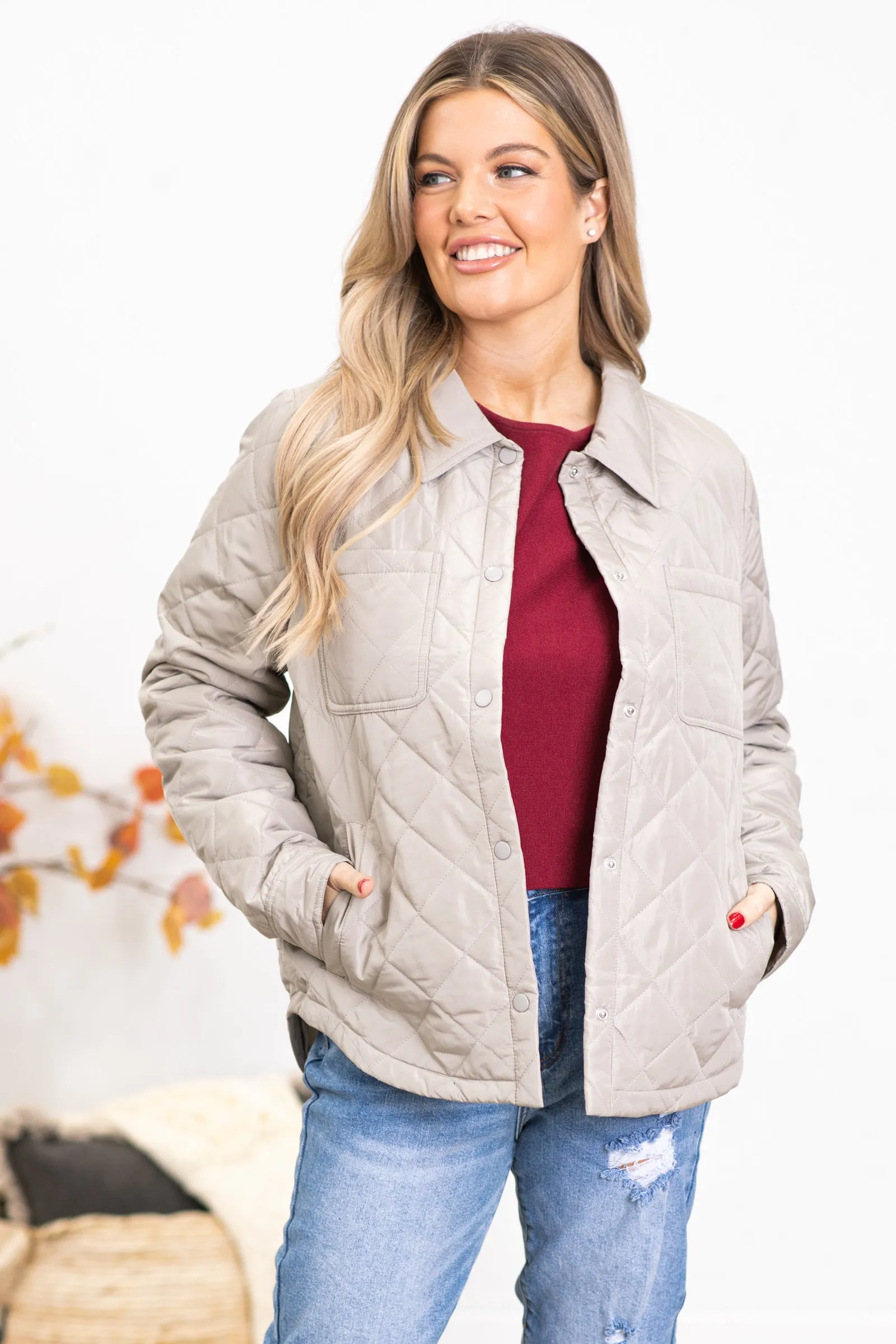 Beige Diamond Quilted Jacket