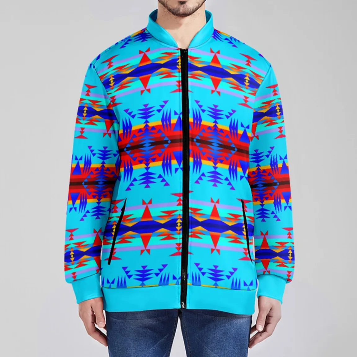 Between the Mountains Blue Zippered Collared Lightweight Jacket