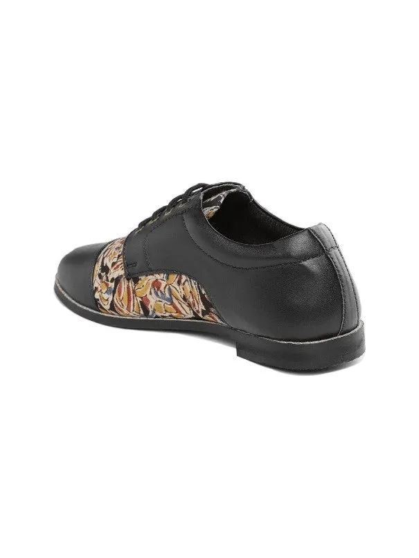 Black Floral Kalamkari Block Printed Handcrafted Derby Shoes