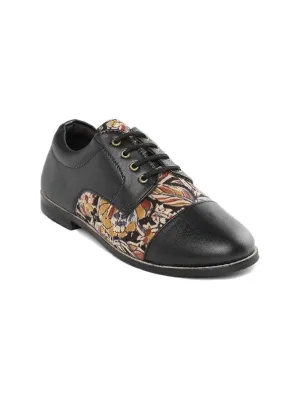 Black Floral Kalamkari Block Printed Handcrafted Derby Shoes