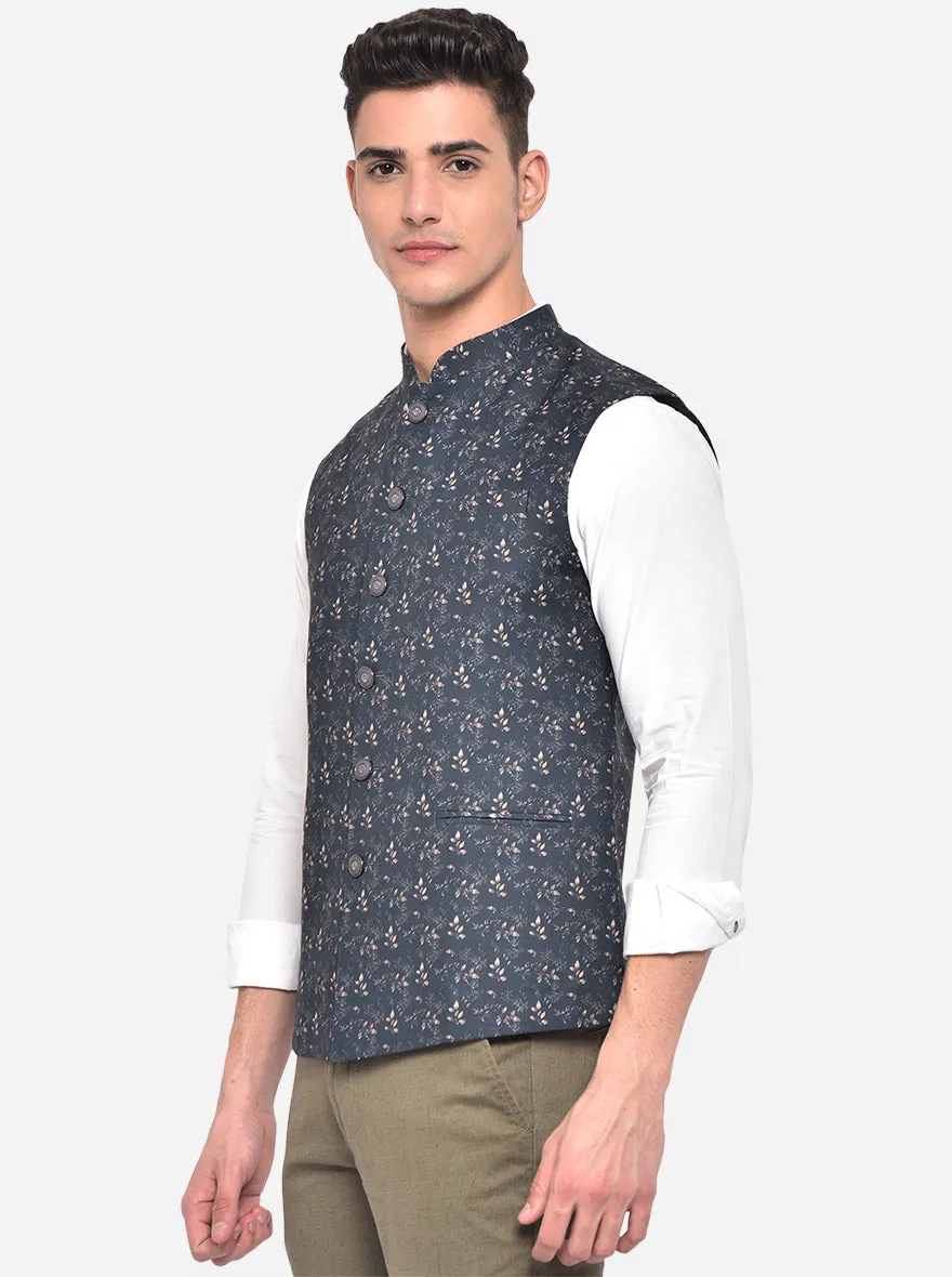 Black Printed Bandhgala Jacket | Greenfibre