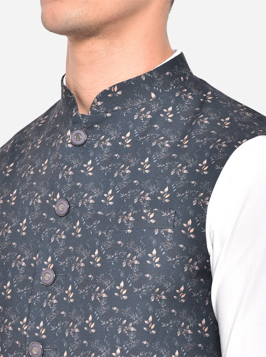 Black Printed Bandhgala Jacket | Greenfibre