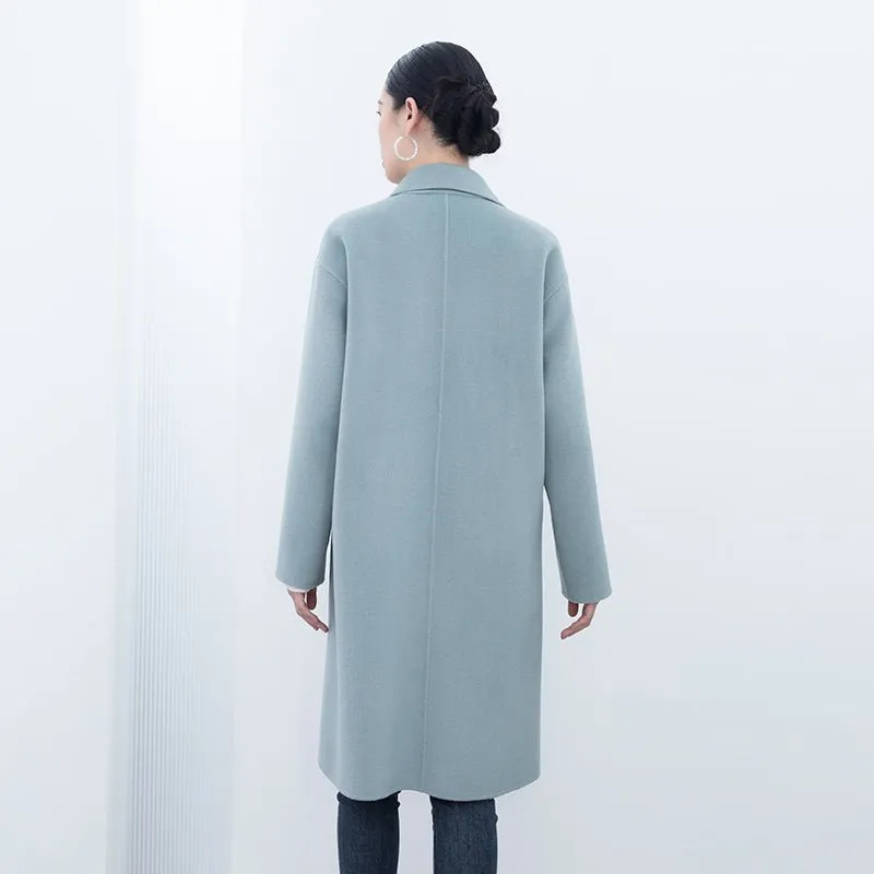 Blue Green Long Double Breasted Wool Coats