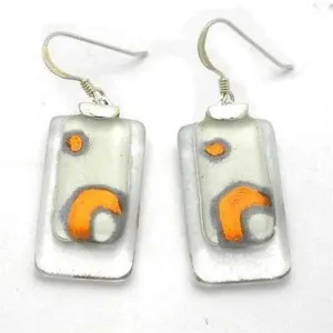 Celestial White Stacked Glass Rectangles Sterling Silver Earring