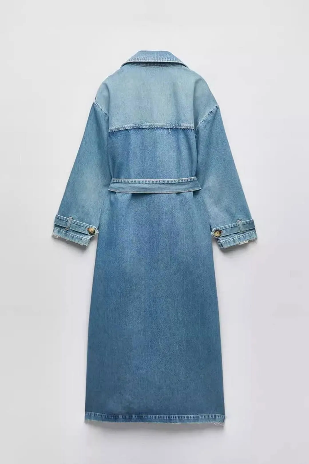 Collared Button Double-breasted Denim Trench Coats with Belt