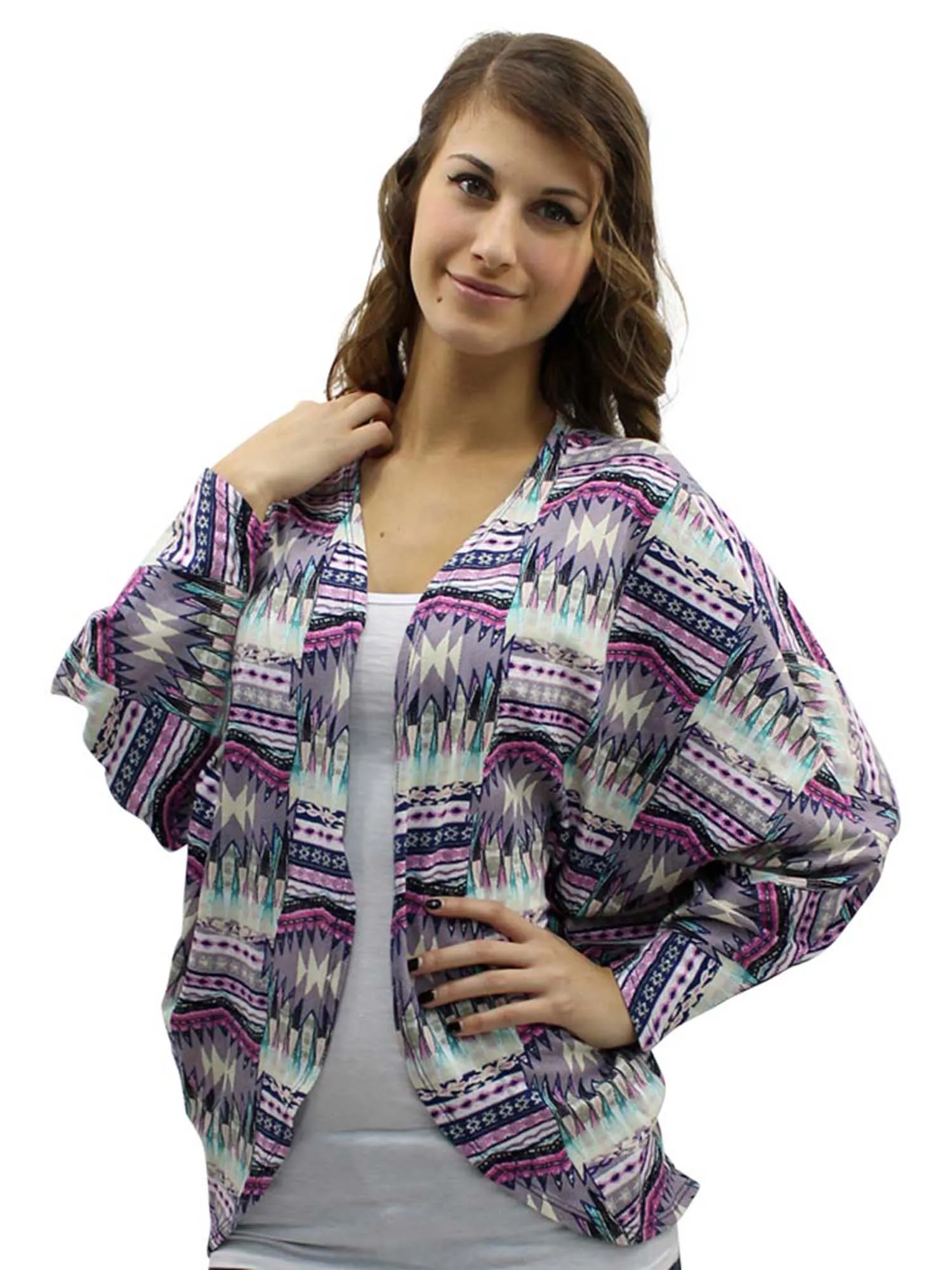 Draped Front Multicolor Bat Sleeve Shrug Jacket