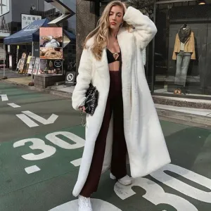 Elegant Fashion Female Faux Rabbit Warm Long Street Women's Slim Jacket