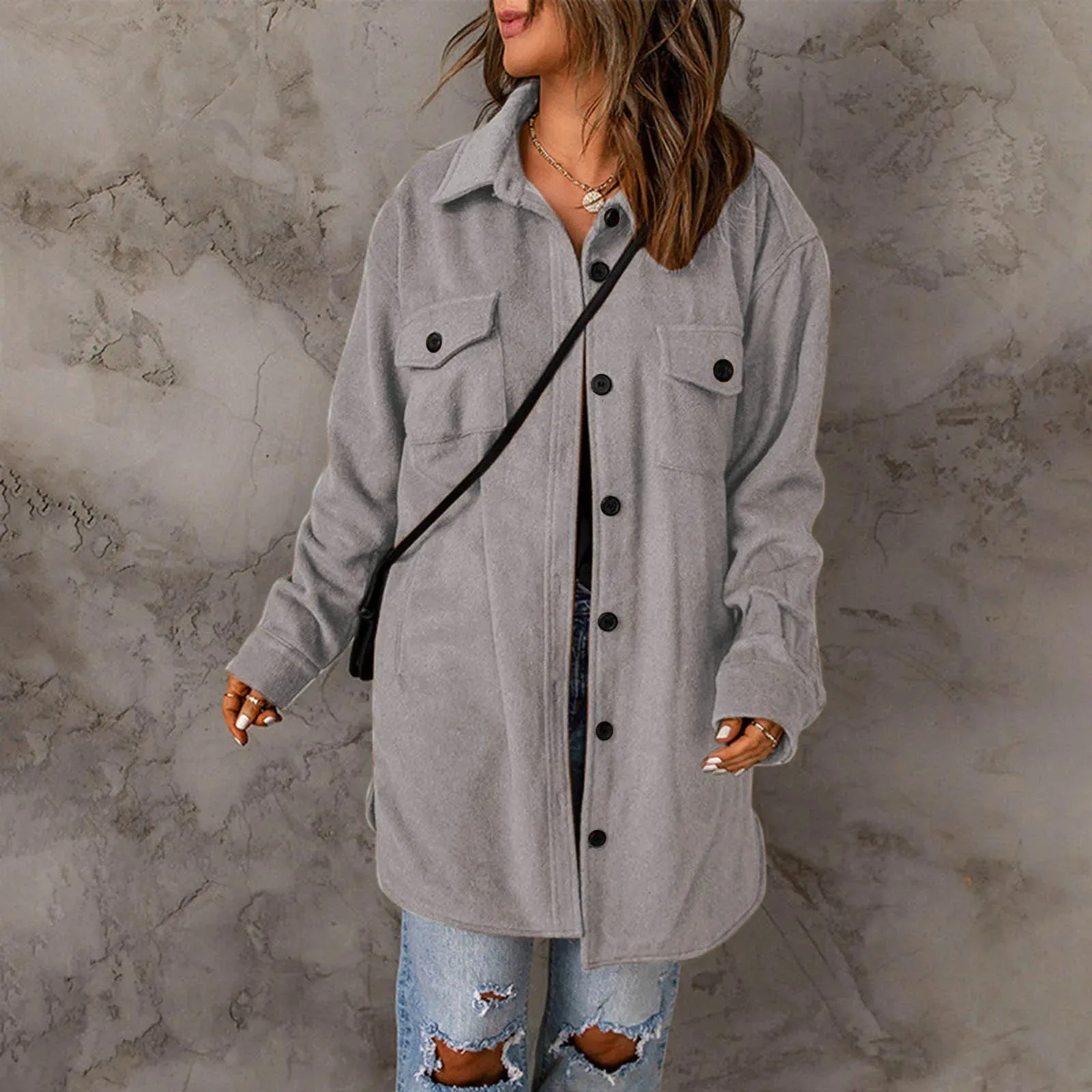 Elegant Winter Outer Jacket with Lapel and Long Sleeves