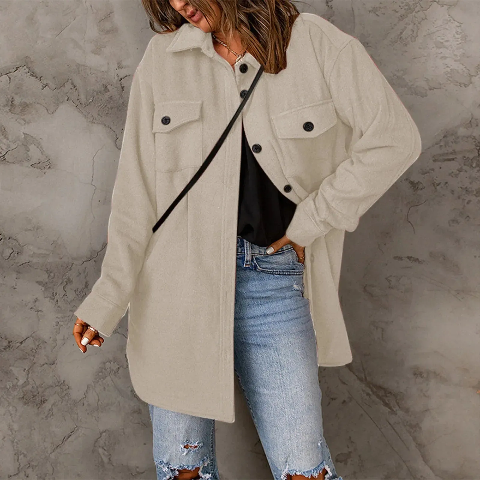 Elegant Winter Outer Jacket with Lapel and Long Sleeves