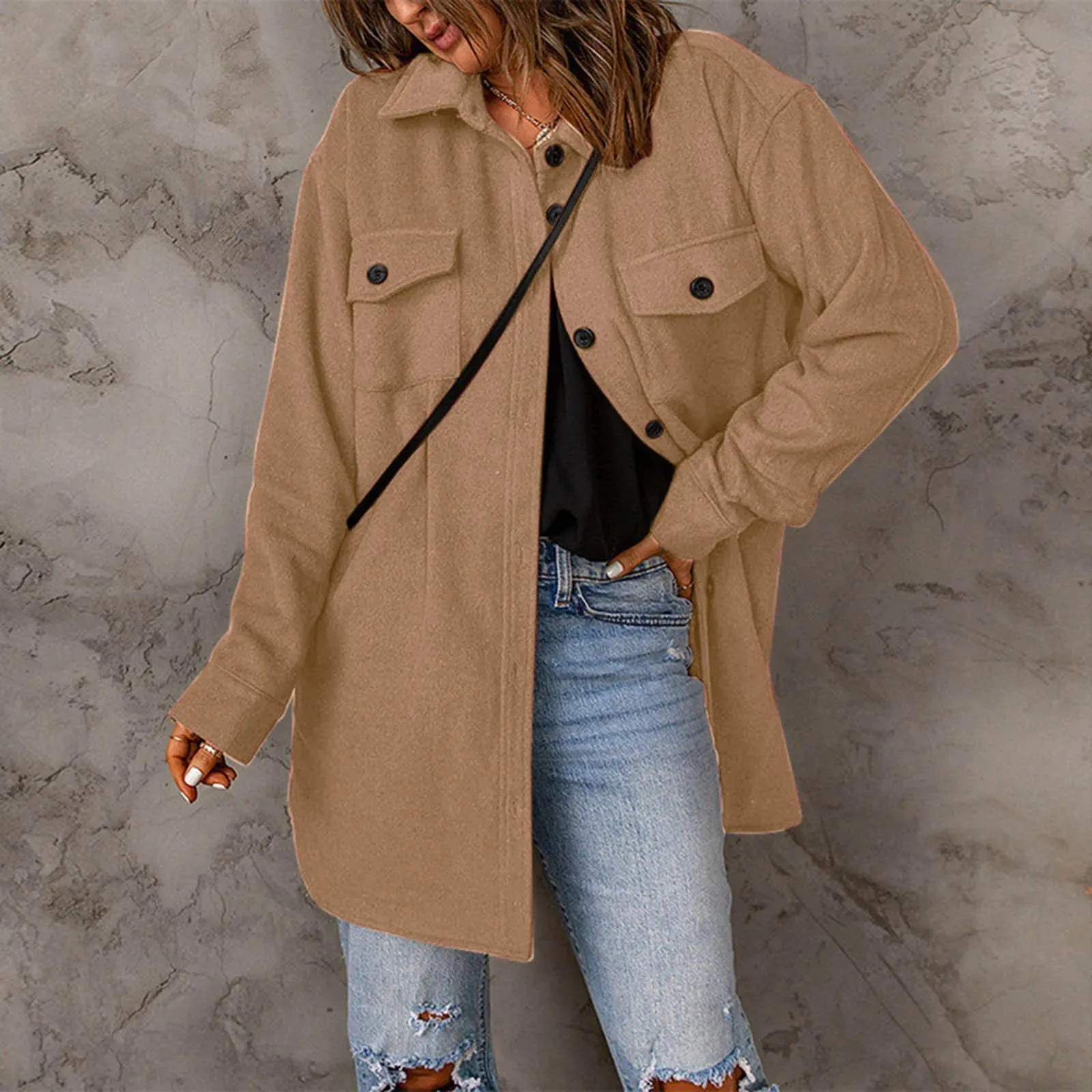 Elegant Winter Outer Jacket with Lapel and Long Sleeves