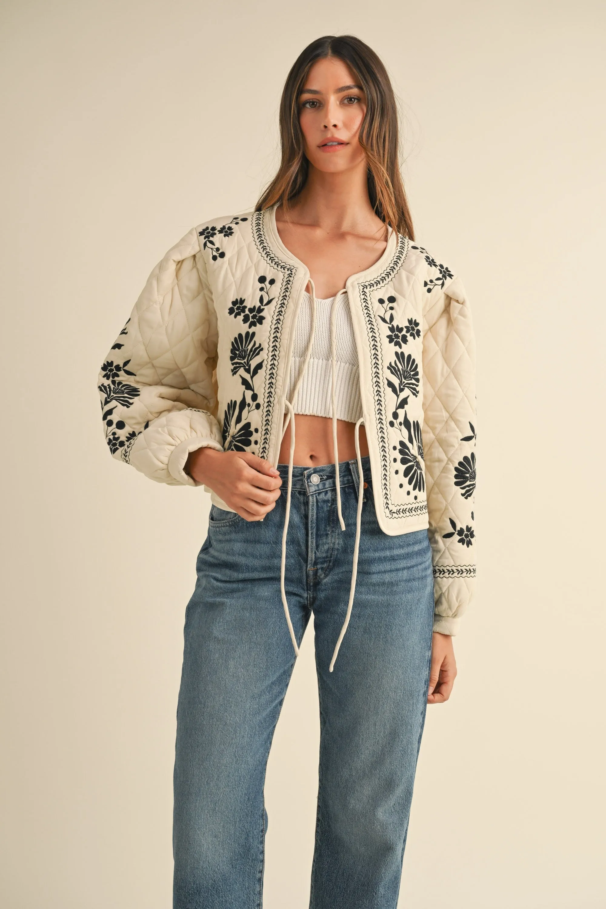 FLORAL EMBROIDERED QUILTED JACKET