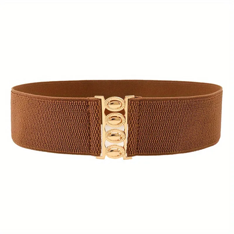 Golden Buckle Wide Elastic Belt for Womens Dresses and Coats