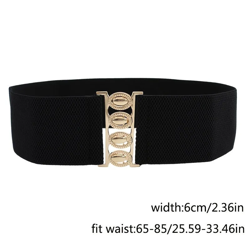 Golden Buckle Wide Elastic Belt for Womens Dresses and Coats