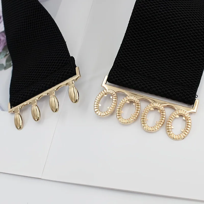 Golden Buckle Wide Elastic Belt for Womens Dresses and Coats