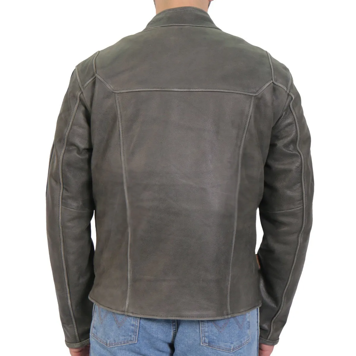 Hot Leathers JKM1033 Men’s Distress Grey ‘Café Racer' Leather Jacket with Concealed Carry Pockets