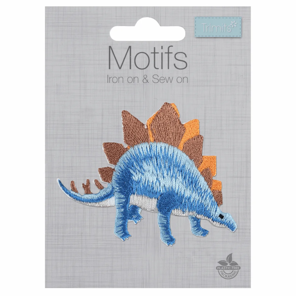 Iron-On/Sew On Motif Patch - Blue Dinosaur