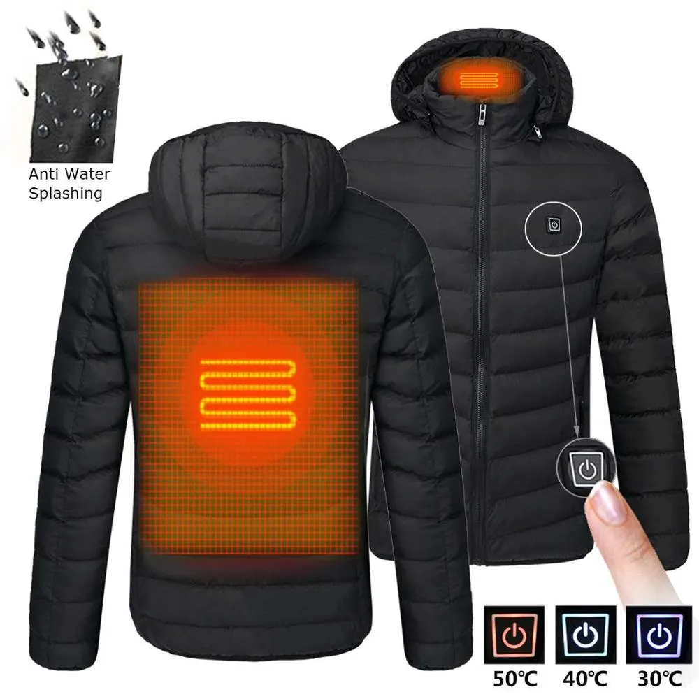 Jacekts Smart Thermostat 2022 Men Winter Warm USB Heating Pure Color Hooded Heated Clothing Waterproof  Warm Jackets