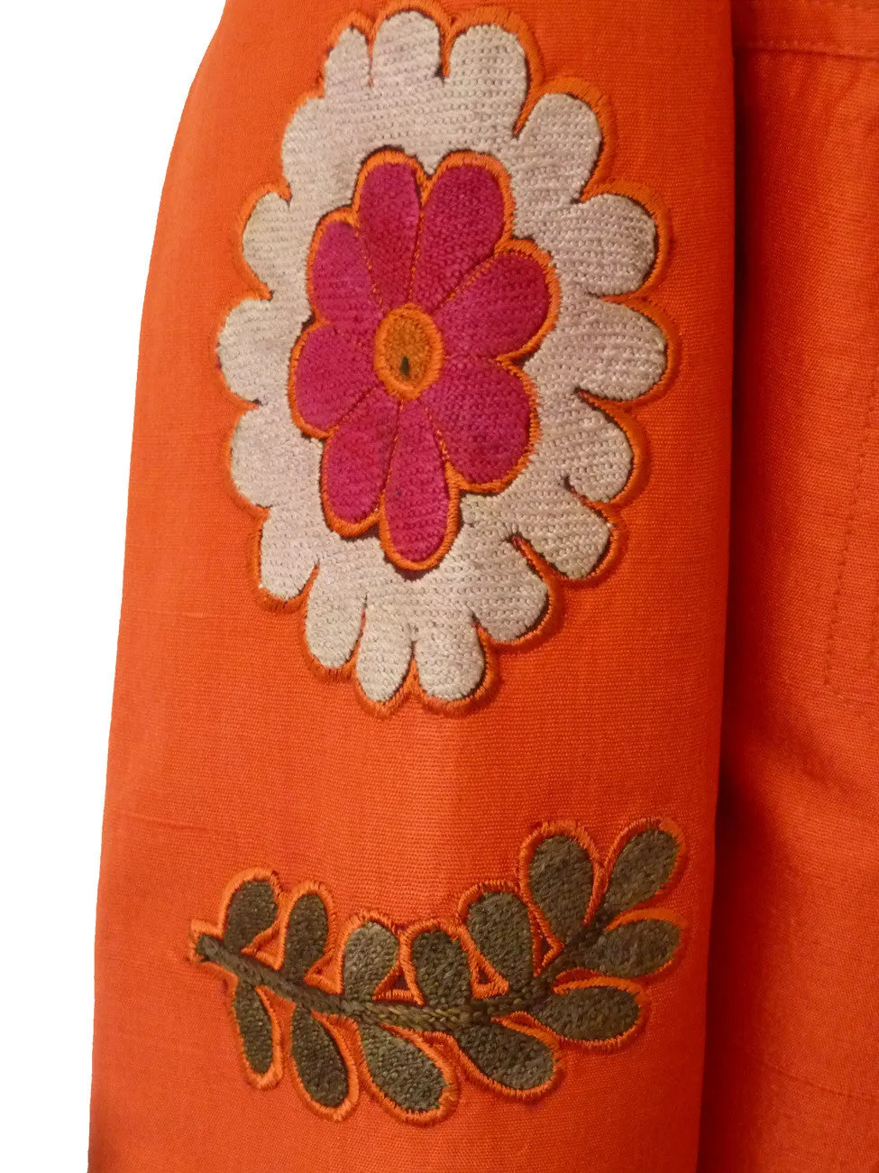 Jean Jacket Vintage Suzani Embroidery Orange Fuchsia