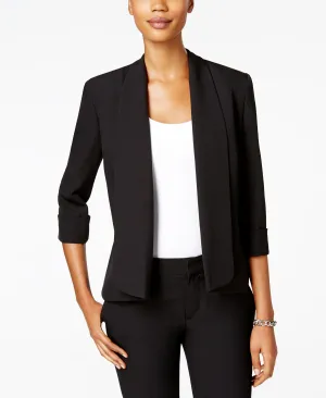 Kasper Soft Open Front Jacket with Cuffed Sleeves, Black