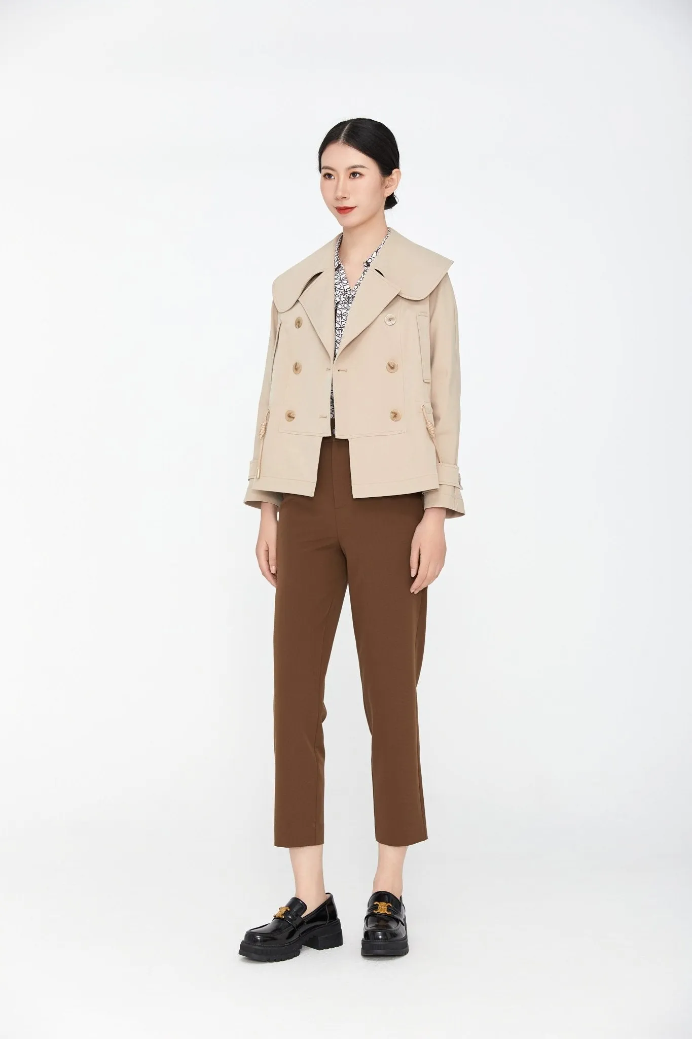 Khaki Short Double Breasted Trench Coat