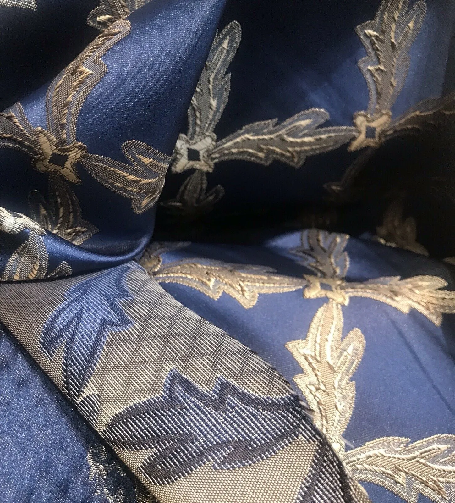 Lady Cadence Designer Brocade Upholstery & Drapery Satin Fabric - Jewel Blue & Gold