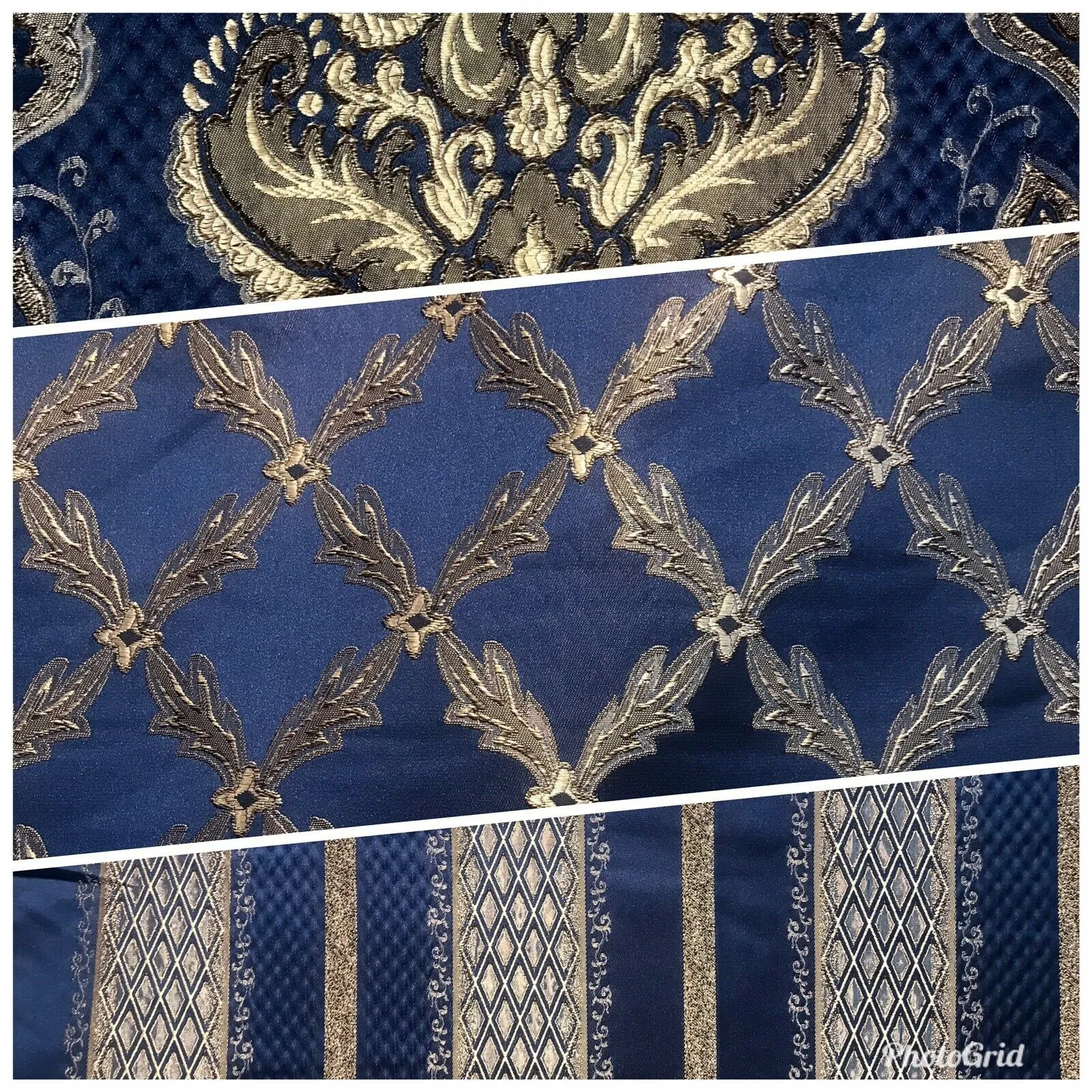 Lady Cadence Designer Brocade Upholstery & Drapery Satin Fabric - Jewel Blue & Gold