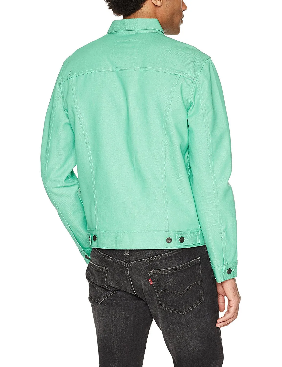 Levis Mens Crisp Spring Mint Trucker Jacket – Classic Denim Outerwear