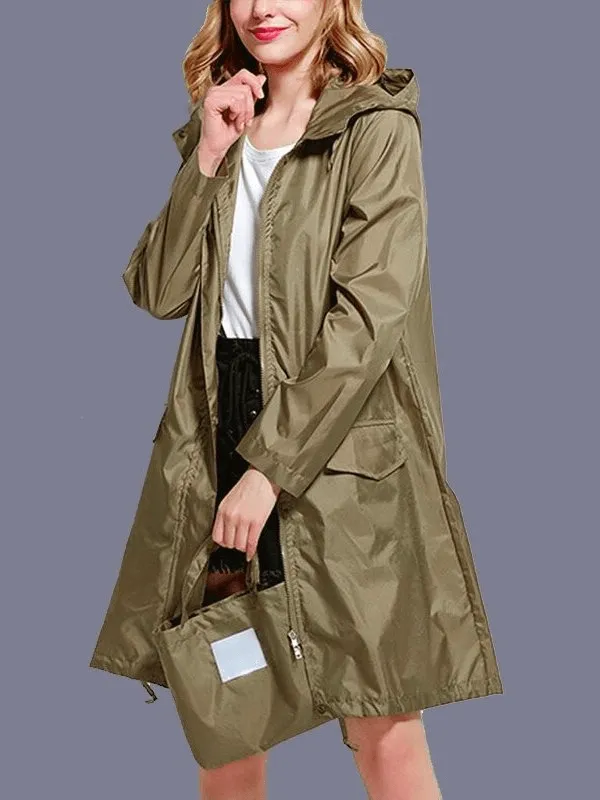 Lightweight Breathable Women's Raincoat with Hood and Zipper - SF0128