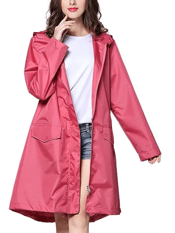 Lightweight Breathable Women's Raincoat with Hood and Zipper - SF0128