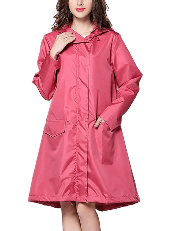 Lightweight Breathable Women's Raincoat with Hood and Zipper - SF0128