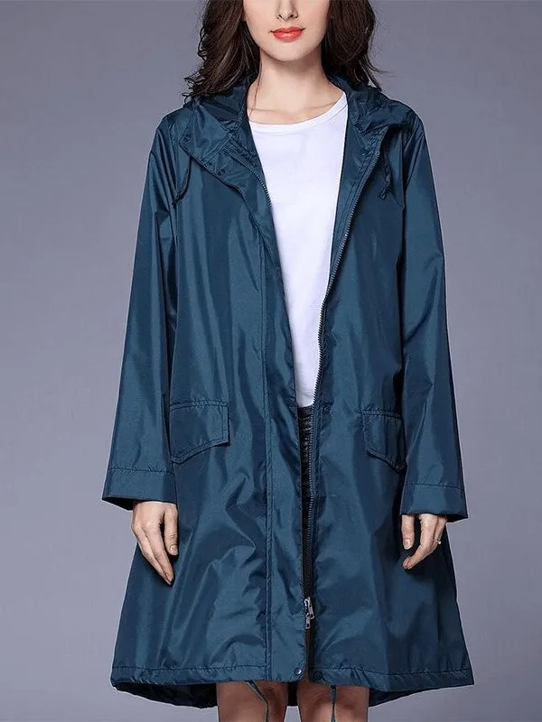 Lightweight Breathable Women's Raincoat with Hood and Zipper - SF0128