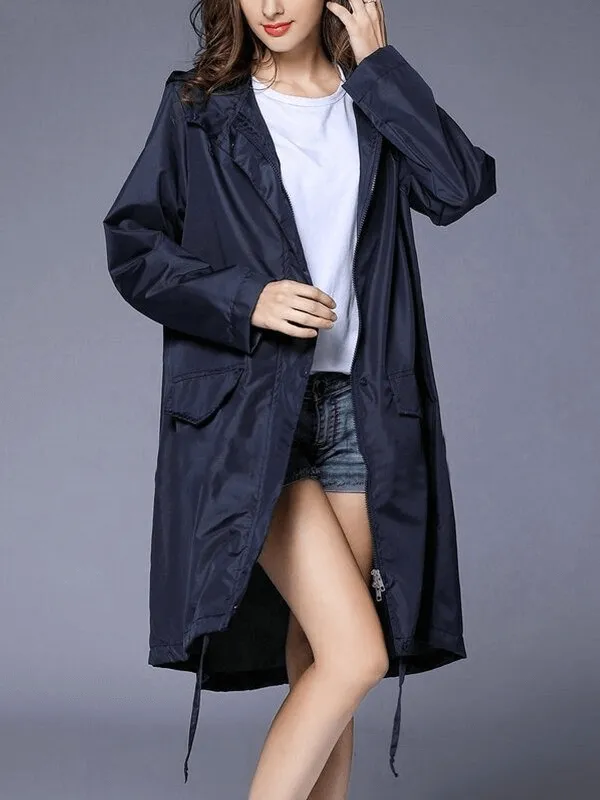 Lightweight Breathable Women's Raincoat with Hood and Zipper - SF0128