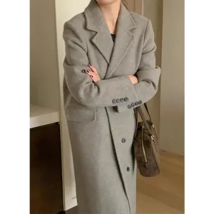 Long Wool Blends Coats Women Streetwear Black Woolen Jackets Elegant Commute Blazer Overcoat Winter Korean Chic Outerwear