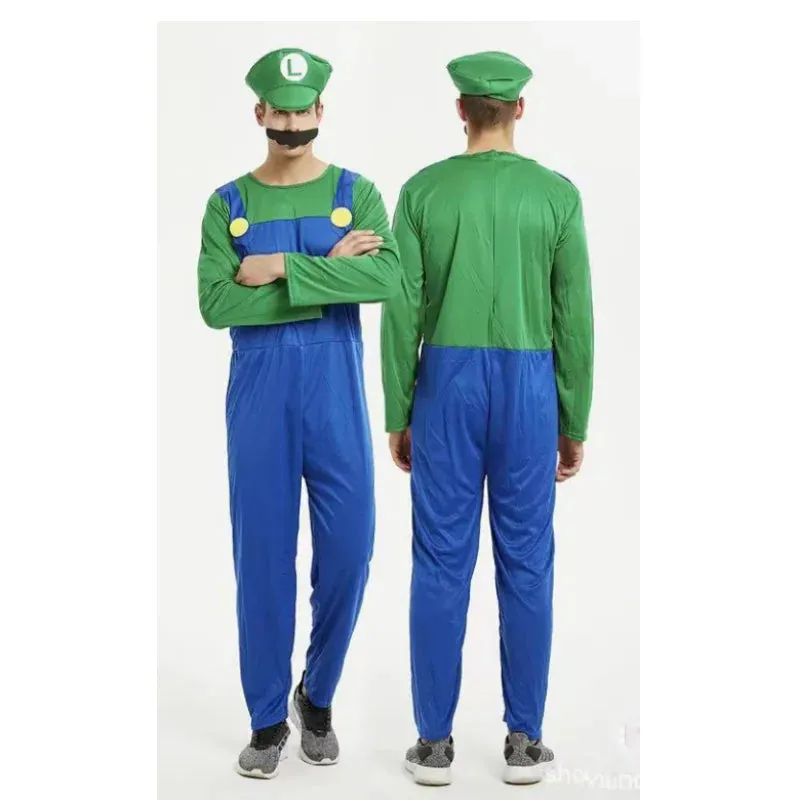 Men Brothers Deluxe Outfit Elegant Super Cosplay Luigi Halloween Attire