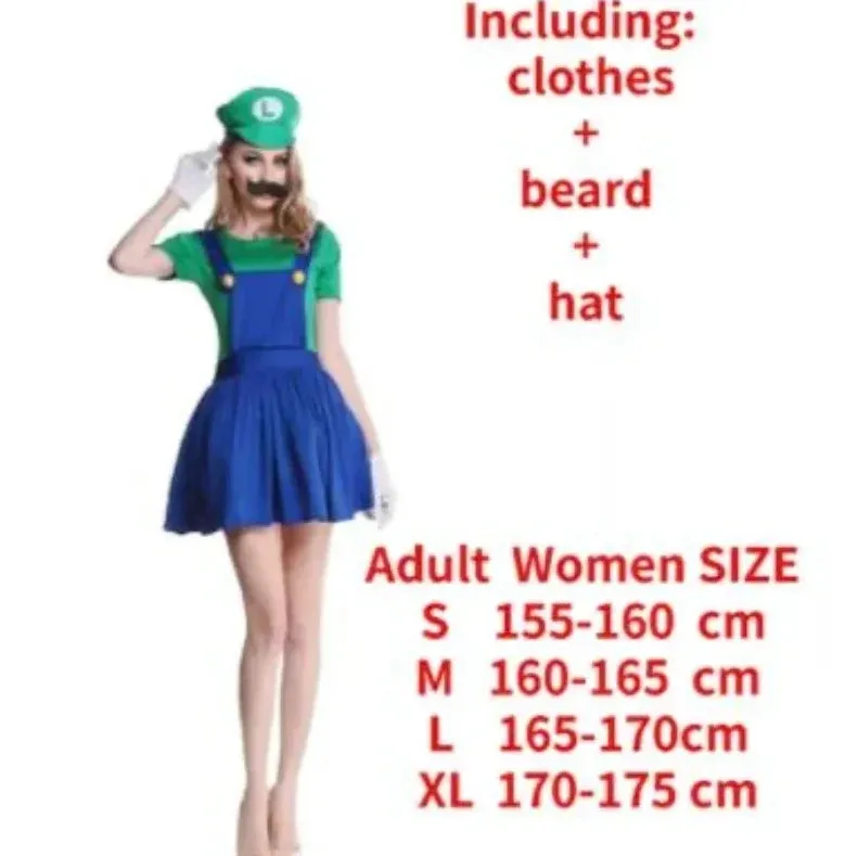 Men Brothers Deluxe Outfit Elegant Super Cosplay Luigi Halloween Attire