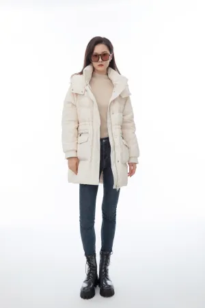 Morganite White Mid-Length Down Jacket