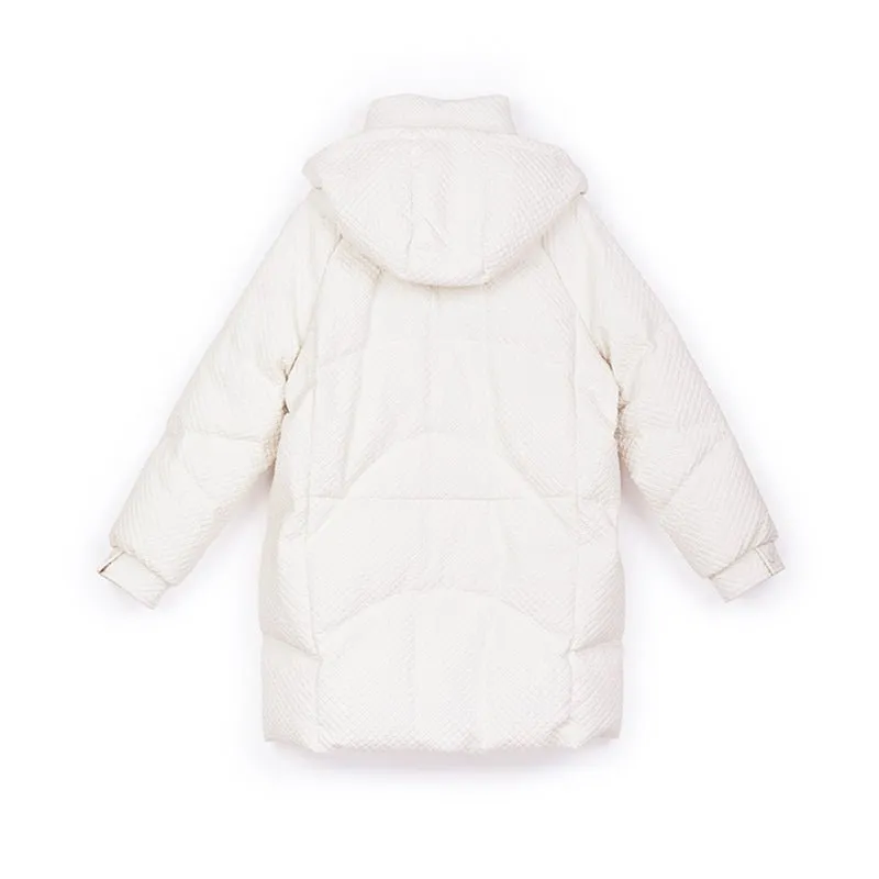 Morganite White Mid-Length Down Jacket