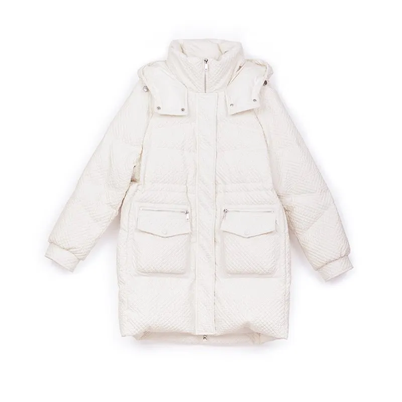 Morganite White Mid-Length Down Jacket