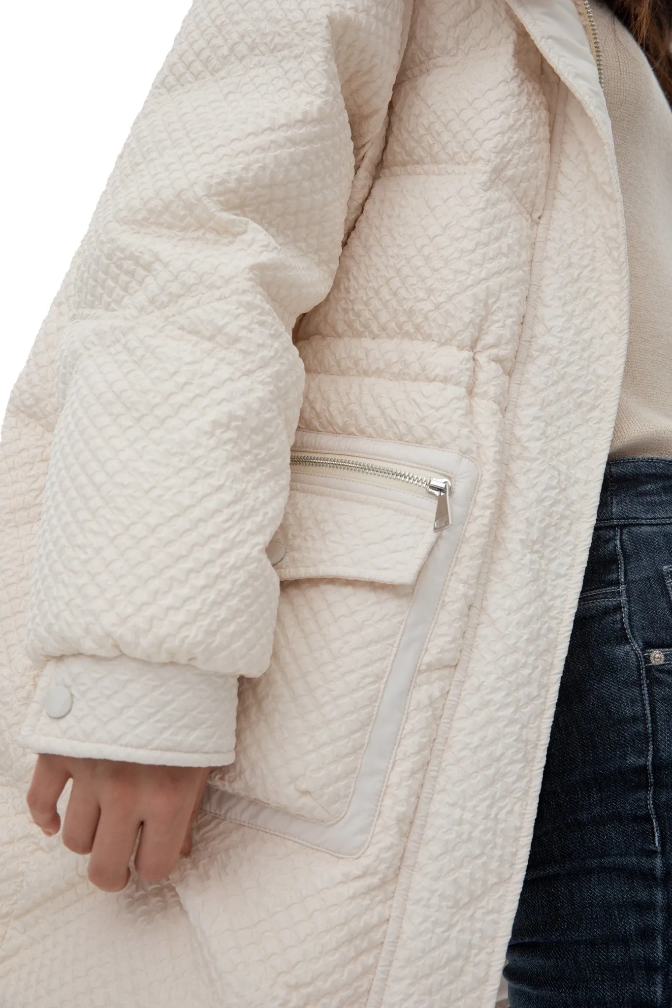 Morganite White Mid-Length Down Jacket