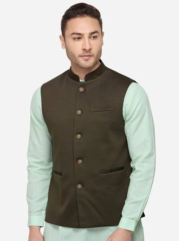 Olive Green Bandhgala Jacket | JB Studio