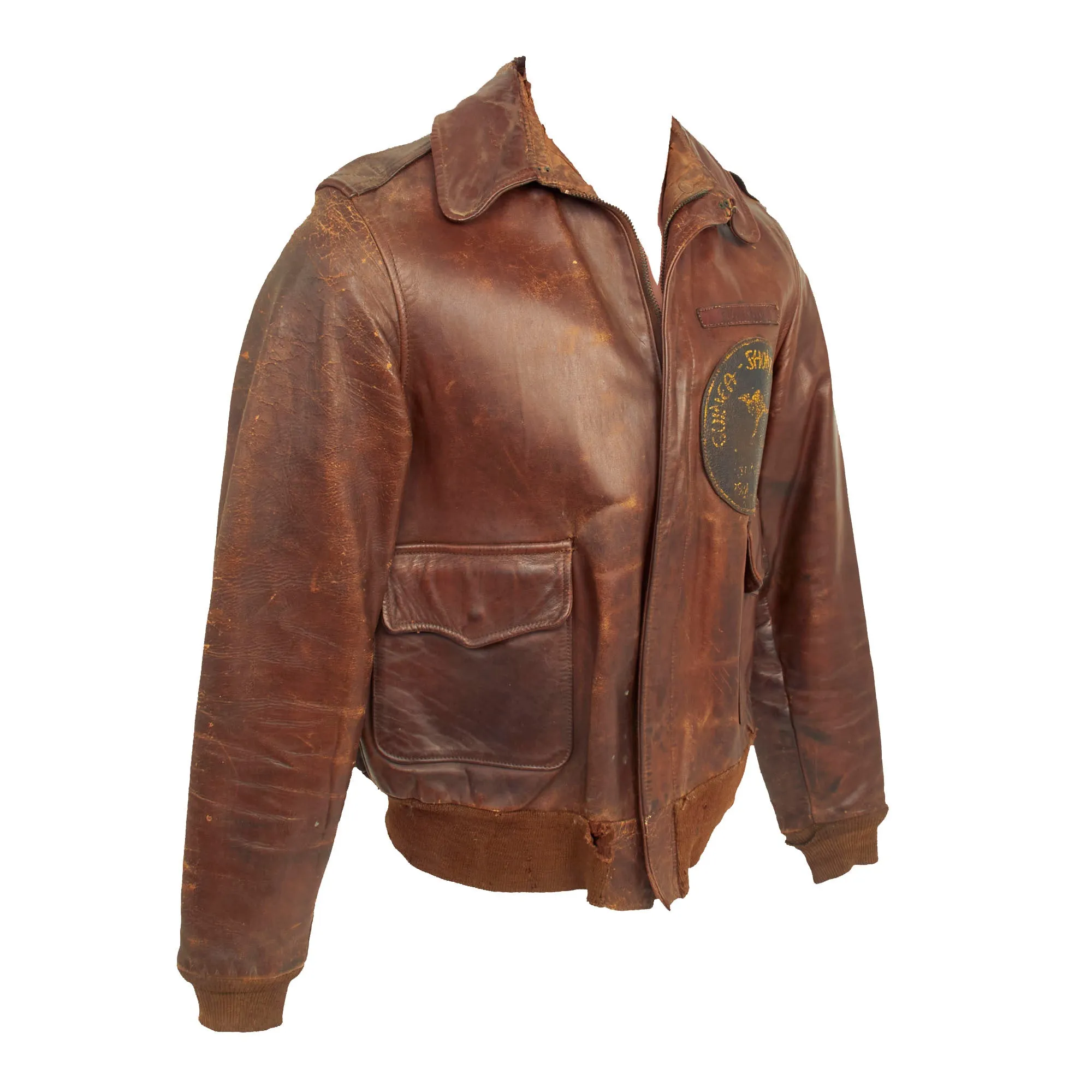 Original U.S. WWII Named 25th Liaison Squadron “Jungle Air Force” Patched A-2 Leather Flight Jacket