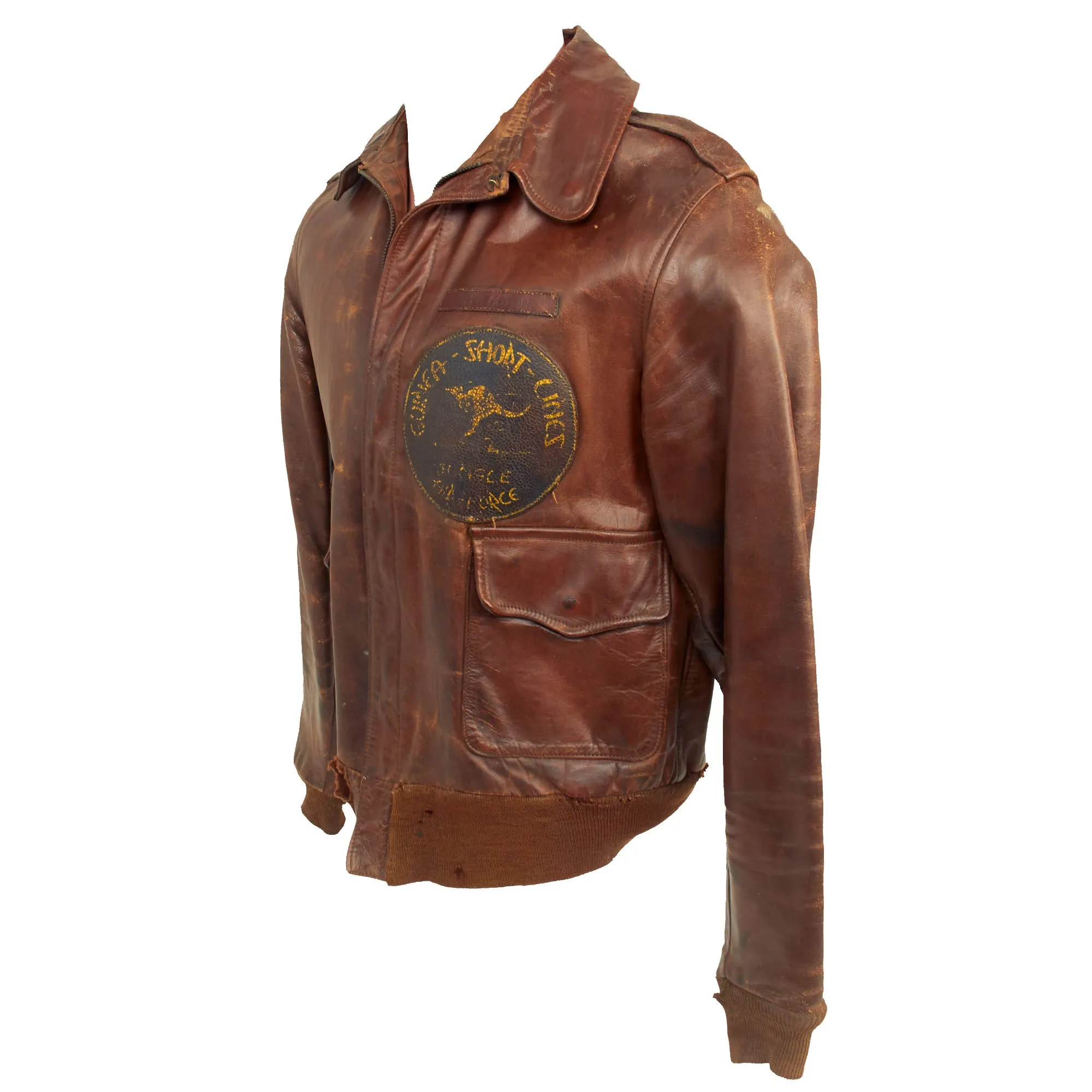 Original U.S. WWII Named 25th Liaison Squadron “Jungle Air Force” Patched A-2 Leather Flight Jacket