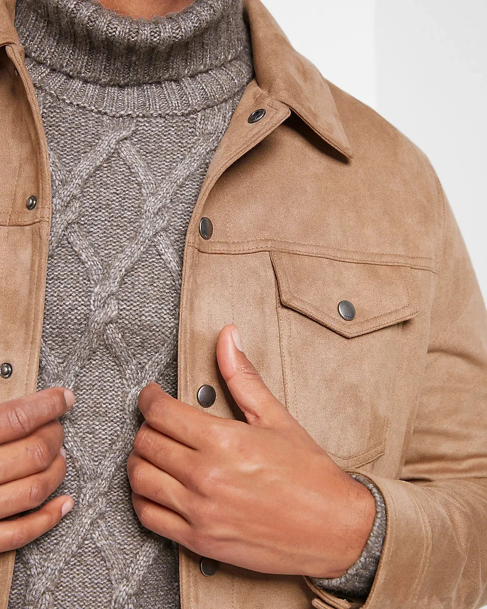 Real Suede Trucker Jacket in Cappuccino Color Leather Jacket