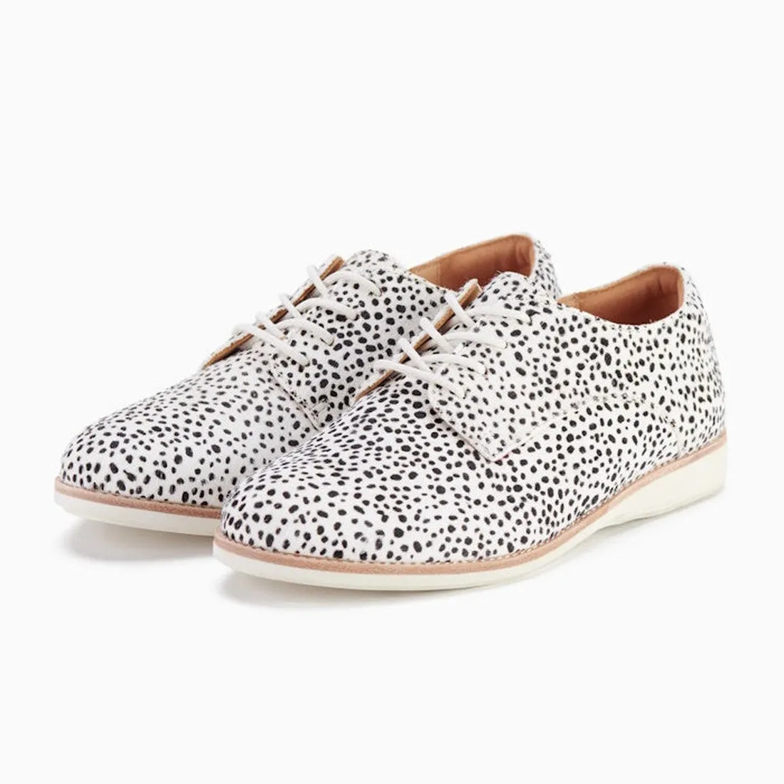 Rollie Womens Derby Snow Leopard Pony Hair Leather Shoe